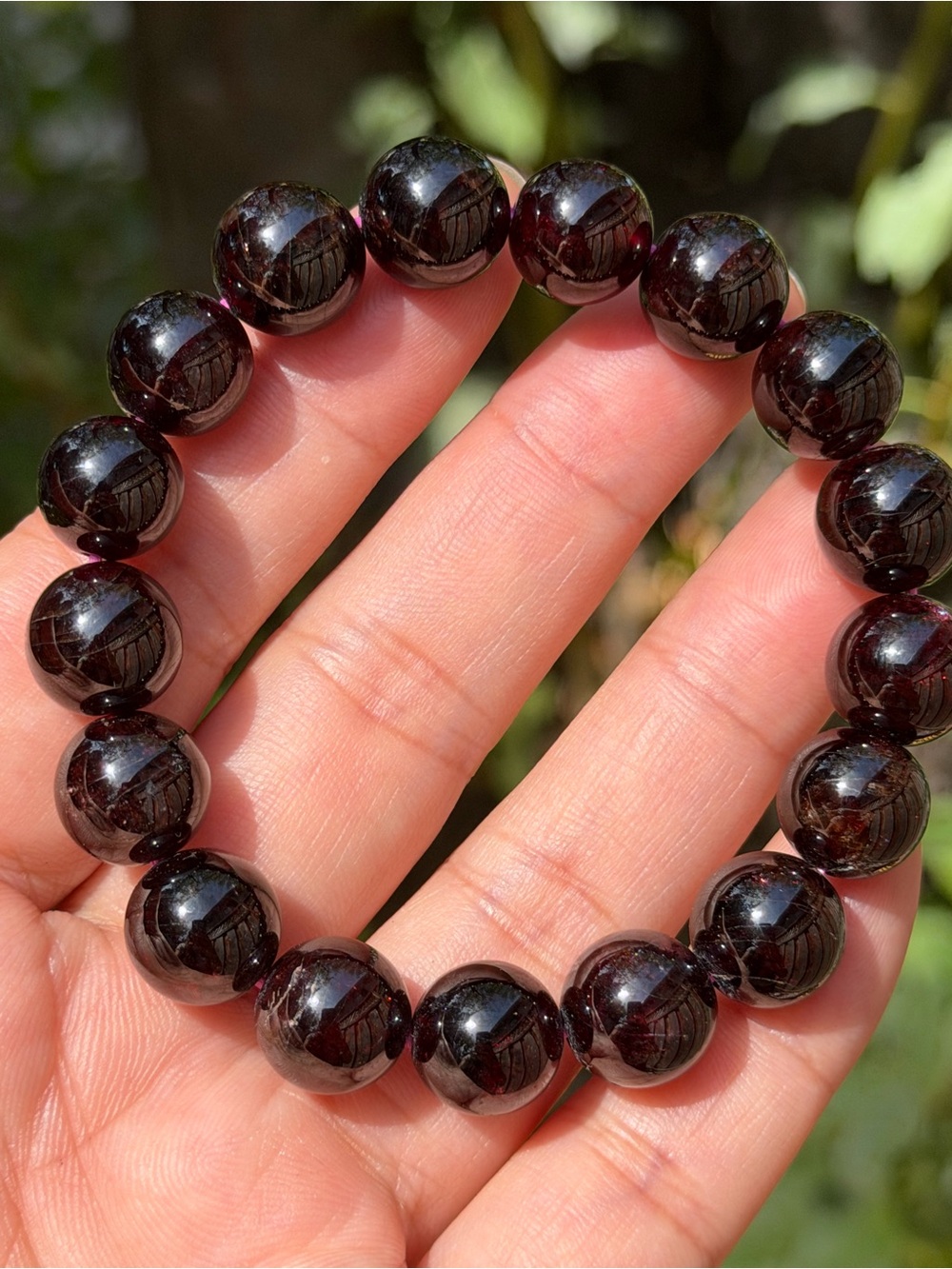 11mm Handmade Dark Garnet Beaded Stretch Bracelet 6.5 Inches 2420